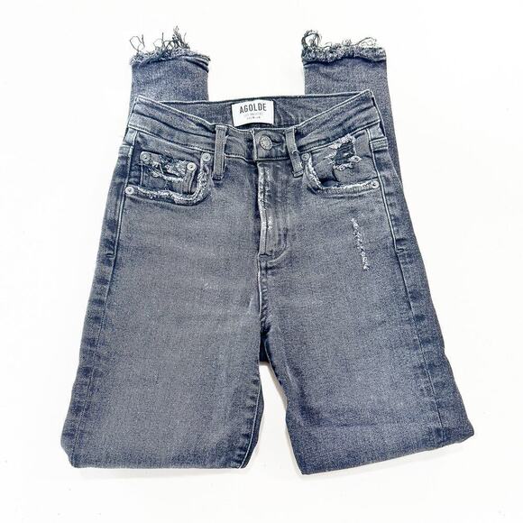 AGOLDE Black Stretch Denim Jeans Ripped Charcoal Skinny A018 C-844 Size 24 - Picture 2 of 9